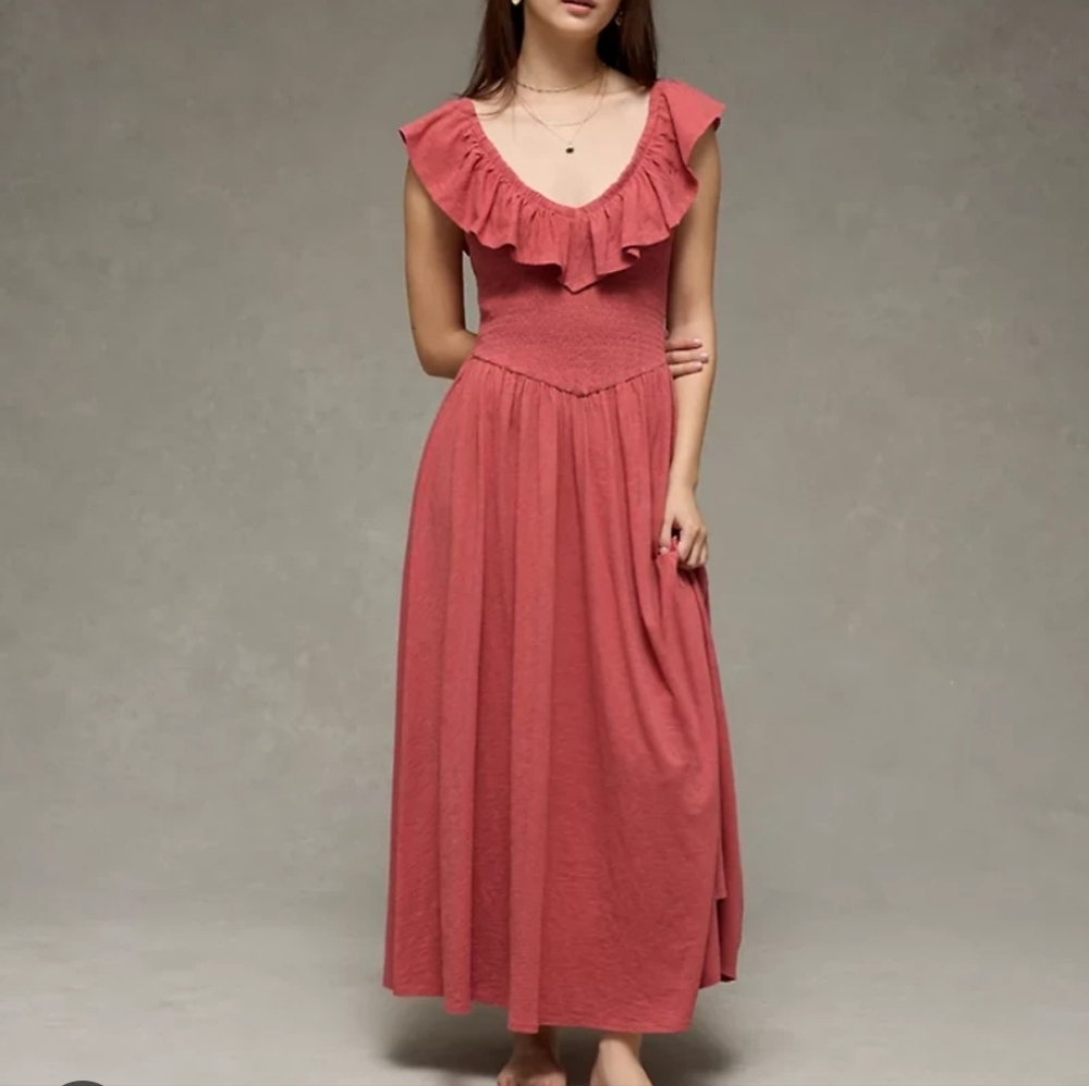 American Eagle Dress NWOT Size M Red Suncatcher Maxi Flowy Ruffle Summer Flowy